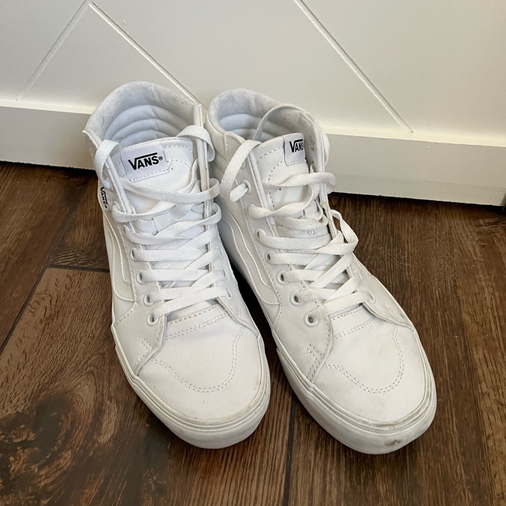 Vans Sk8 Hi Stacked Women's 8 Triple White Skate Shoes Canvas Platform